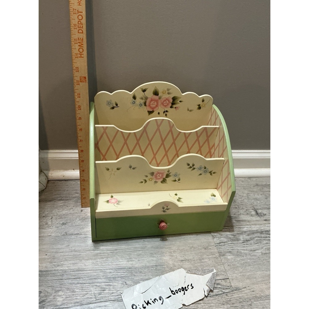 PFALTZGRAFF TEA ROSE KITCHEN DESK LETTER BILL WOOD ORGANIZER COLLECTOR ITEM - Picture 11 of 16